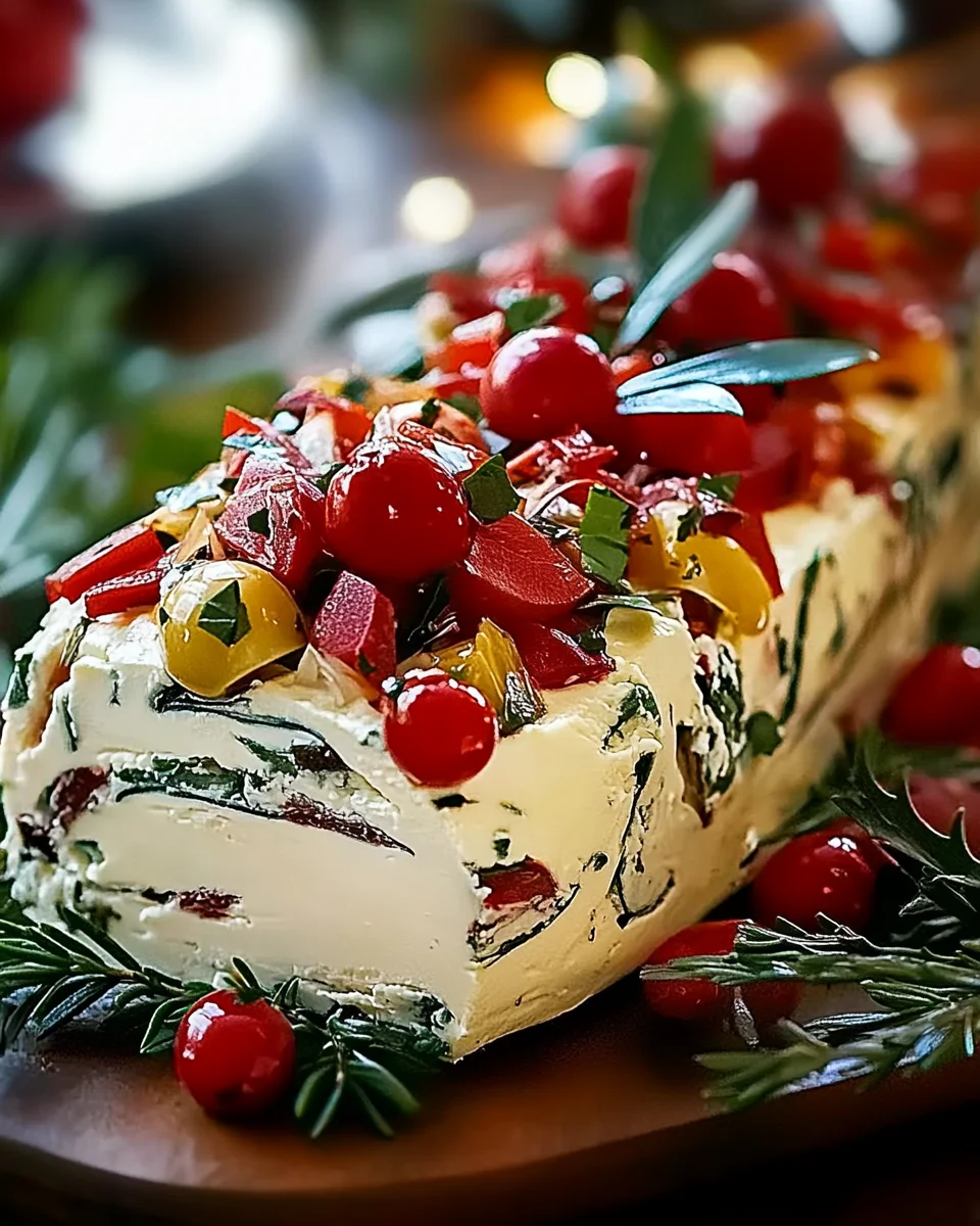 Festive Holiday Antipasto Cream Cheese Log