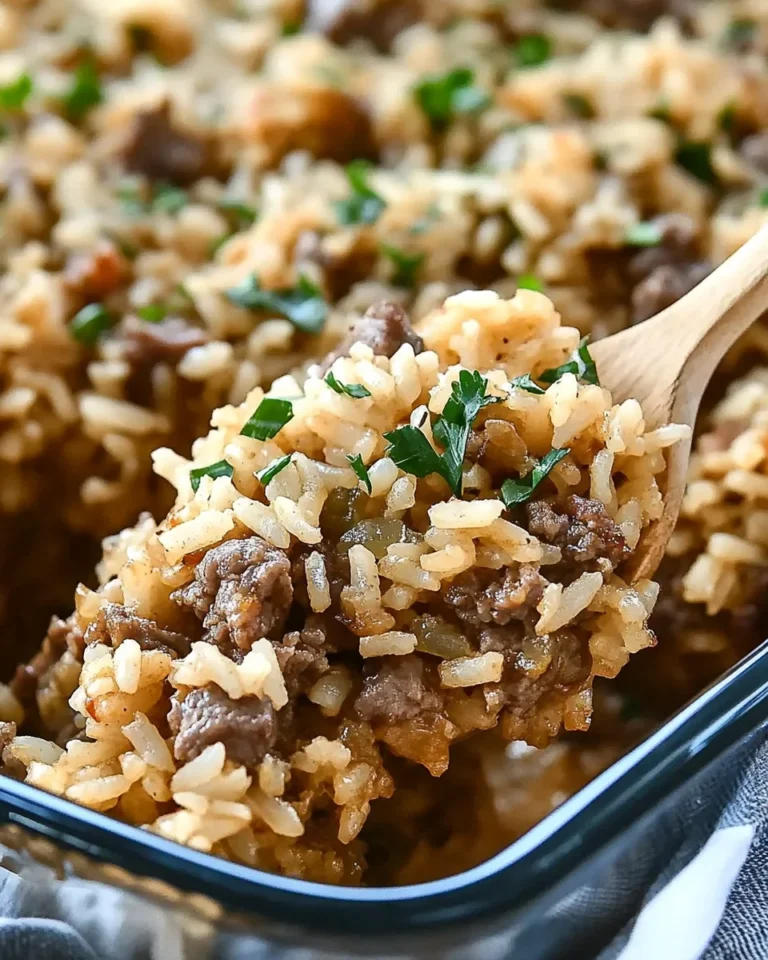 French Onion Beef Rice Casserole