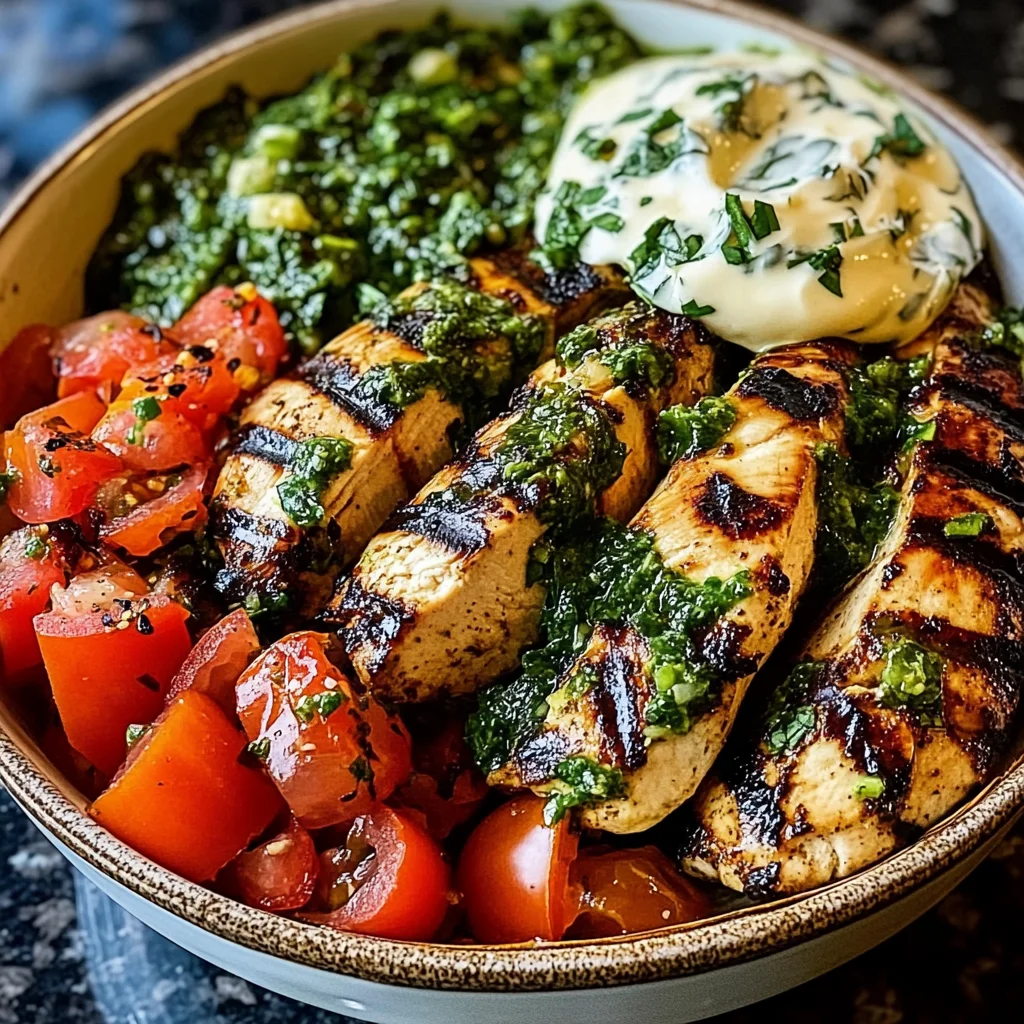 Chimichurri Grilled Chicken Bowl with Garlic Sauce