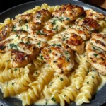 Creamy Garlic Chicken and Rotini with Mozzarella Alfredo