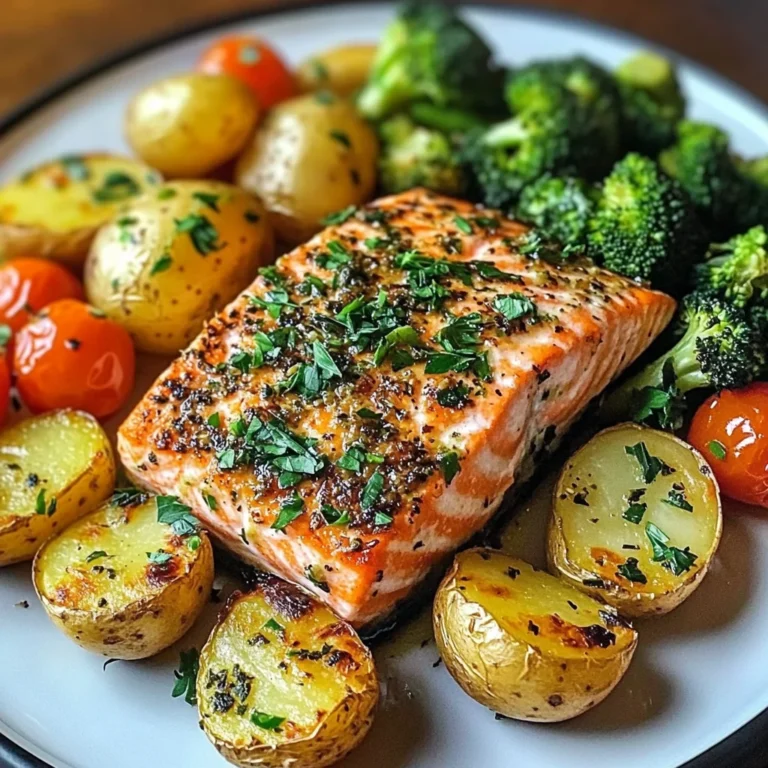 Herb-Crusted Salmon Plate with Garlic Potatoes & Veggies