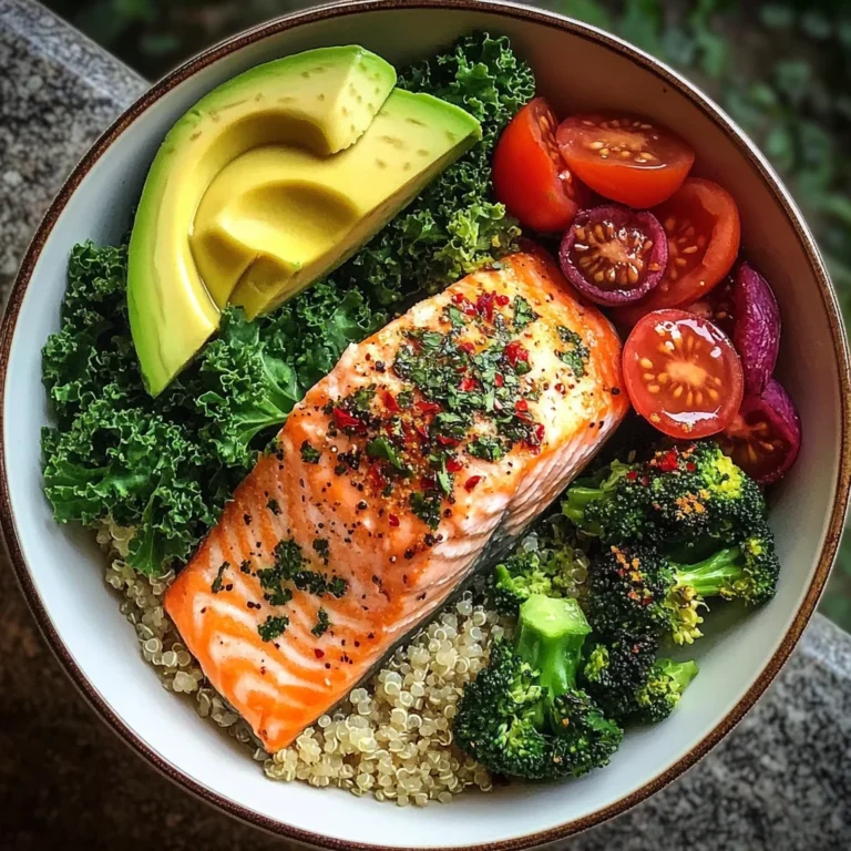 Herb-Roasted Salmon Bowl with Quinoa Kale Salad & Avocado