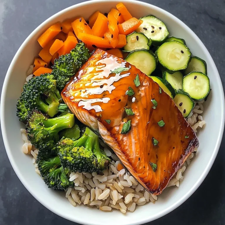 Honey-Glazed Salmon Bowl with Brown Rice & Steamed Veggies