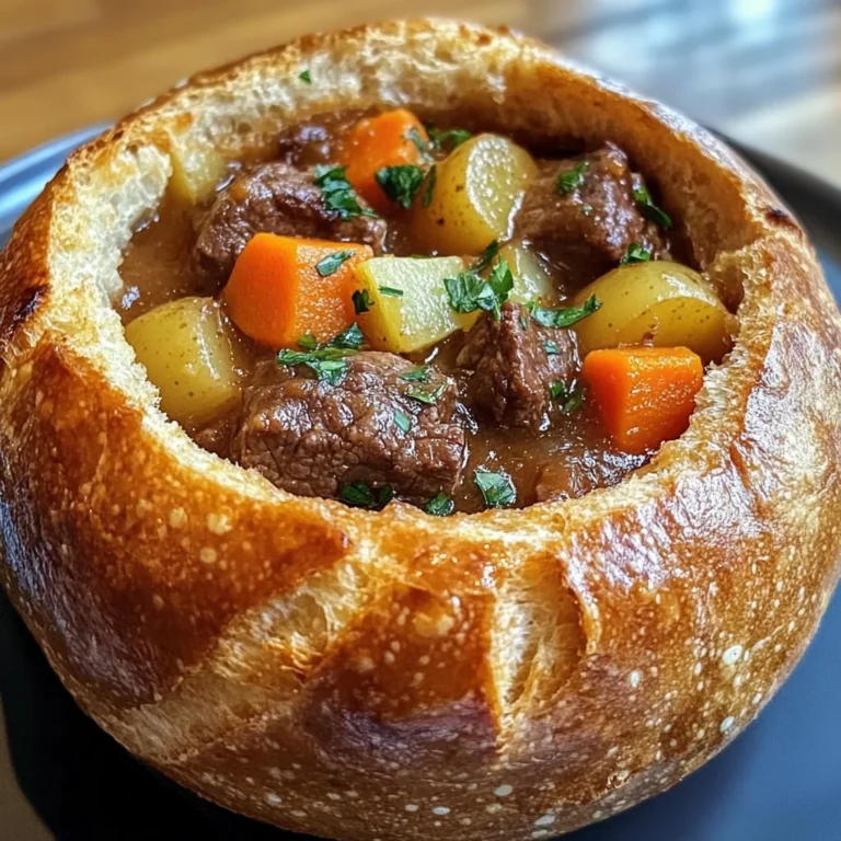 Rustic Beef Stew in Crusty Bread Bowls