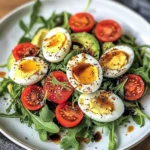 Avocado Arugula Salad with Jammy Eggs & Creamy Balsamic Drizzle