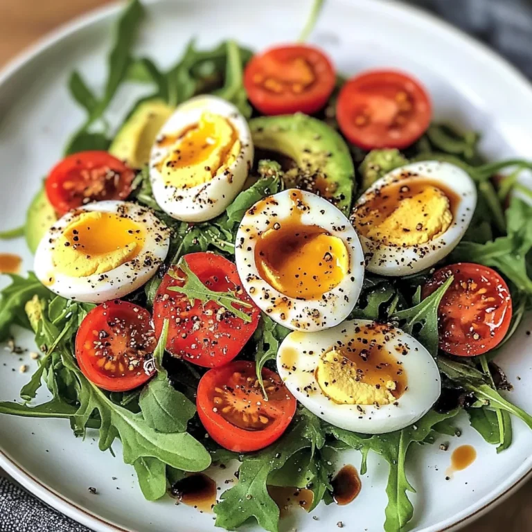Avocado Arugula Salad with Jammy Eggs & Creamy Balsamic Drizzle