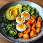 Avocado Power Plate with Jammy Eggs, Spinach & Sweet Potatoes