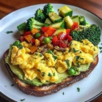Avocado Toast with Scrambled Eggs & Sauted Veggies