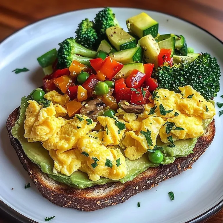 Avocado Toast with Scrambled Eggs & Sauted Veggies