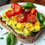 Avocado Toast with Scrambled Eggs and Tomatoes