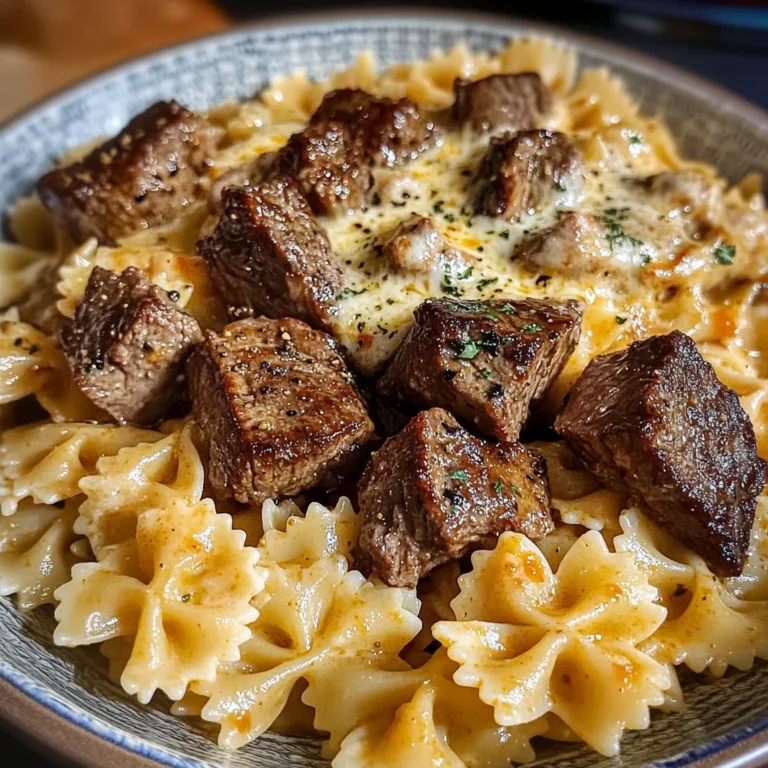 Cajun Steak Tips with Cheesy Parmesan Bowtie Pasta