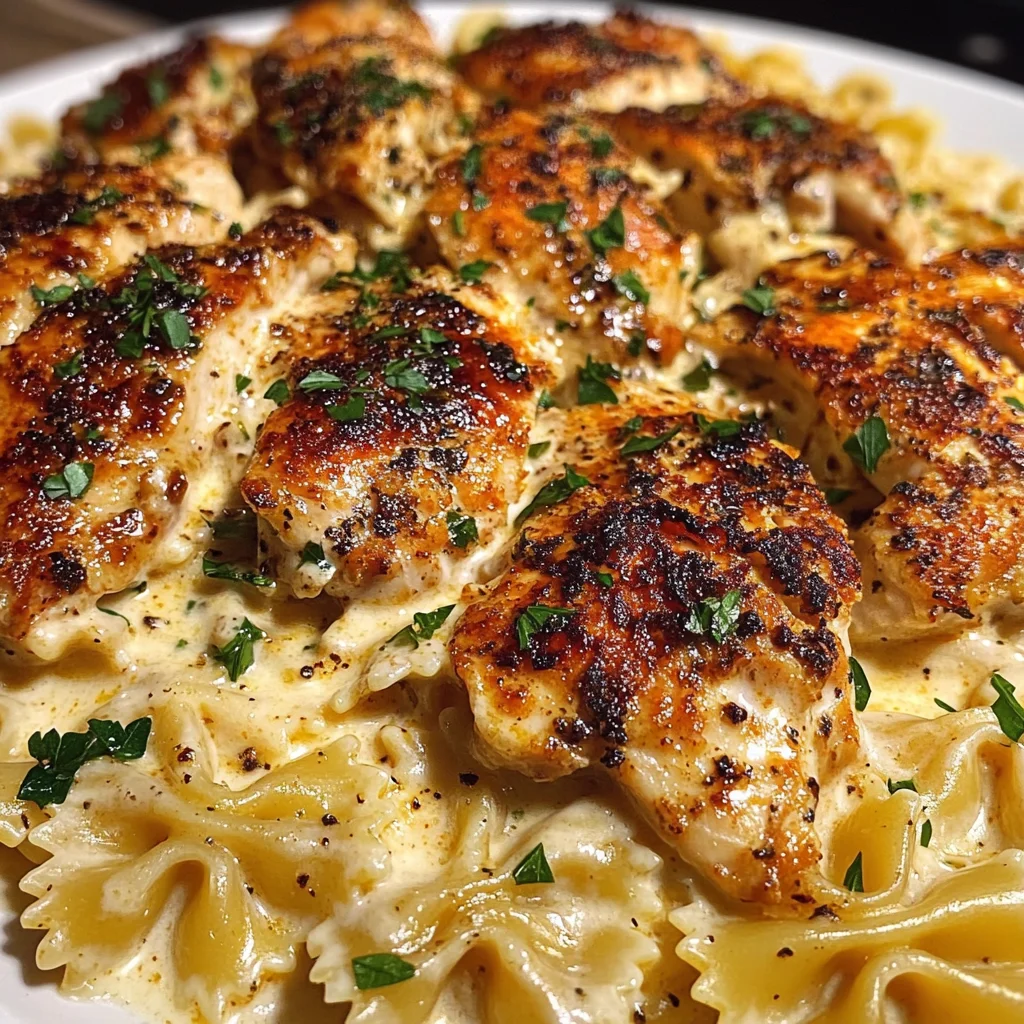 Cheesy Garlic Chicken with Cajun Alfredo Bowties