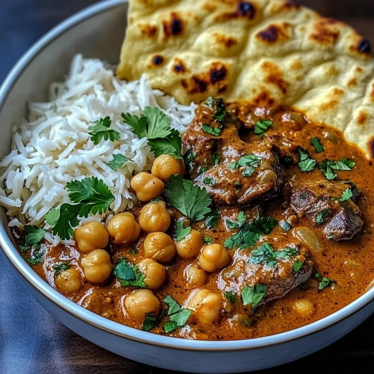 Coconut Beef & Chickpea Curry with Garlic Naan