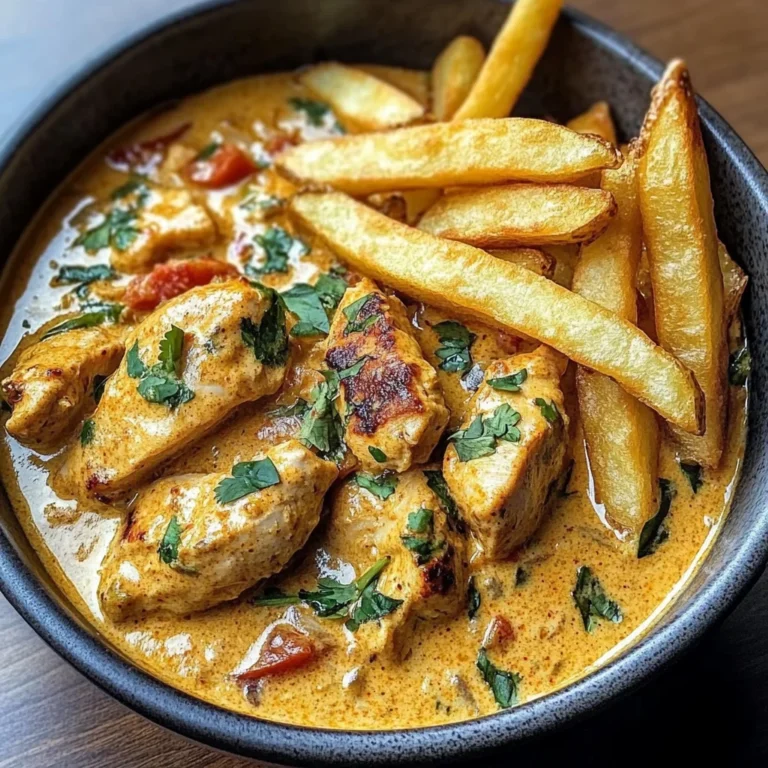 Coconut Chicken Curry with Crispy Fries and Warm Naan