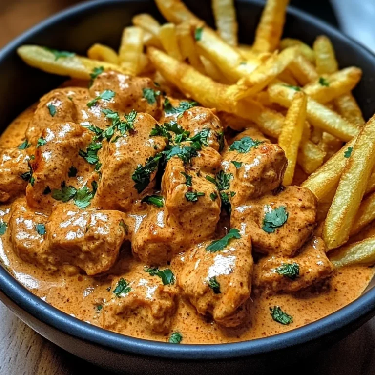 Creamy Butter Chicken with Garlic Cream Sauce and Hand-Cut Fries