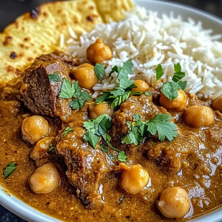 Creamy Coconut Beef & Chickpea Curry with Freshly Baked Garlic Naan