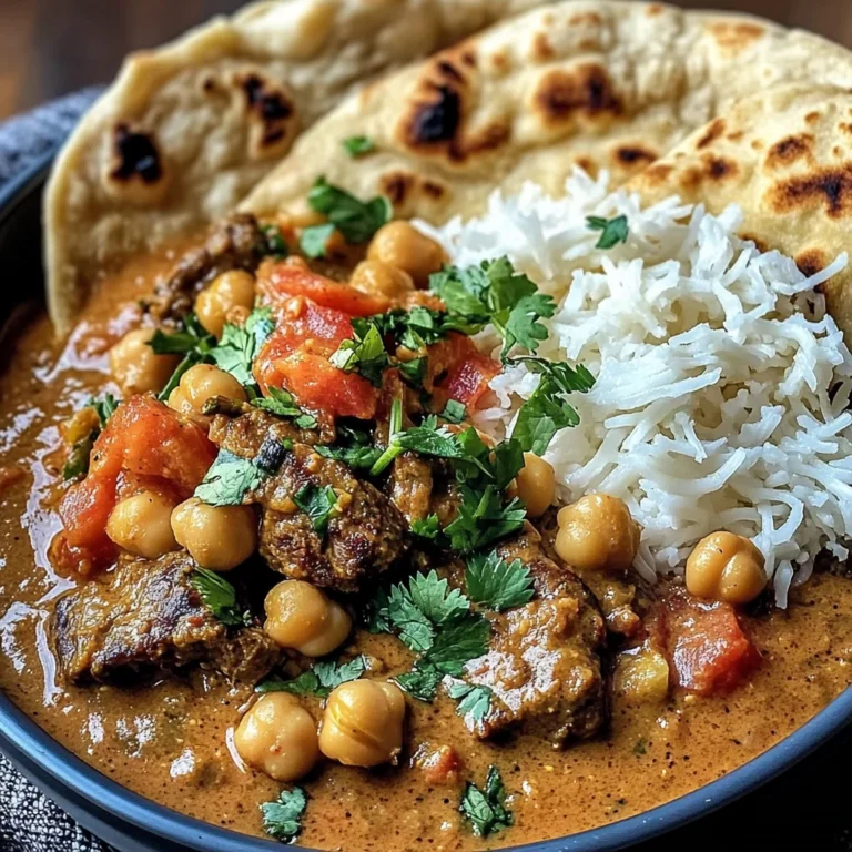 Creamy Coconut Beef and Chickpea Curry with Fresh Garlic Naan