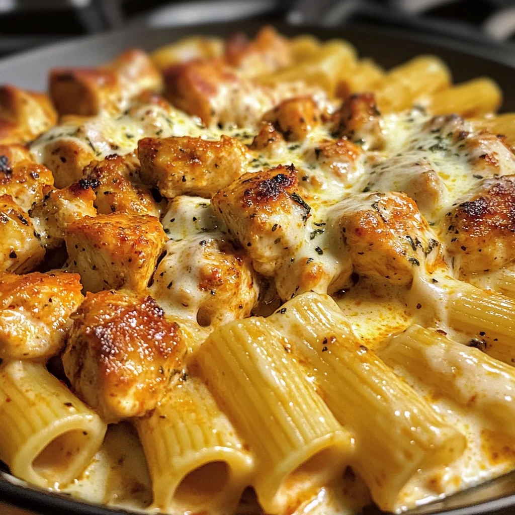 Garlic Cajun Chicken Cheesy Rigatoni in Velveeta Cream Sauce