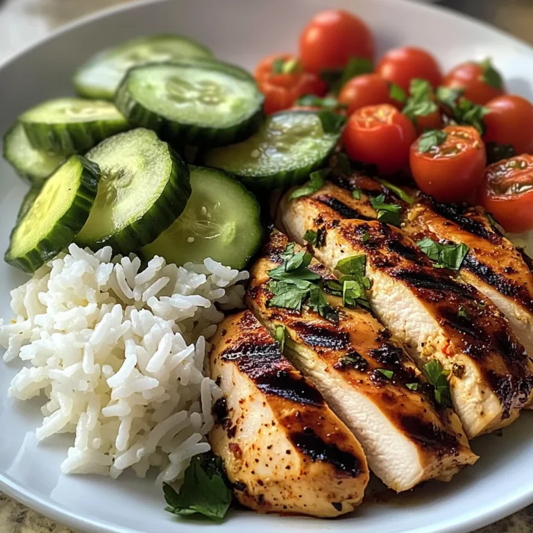 Grilled Chicken with Rice and Fresh Tomato-Cucumber Salad