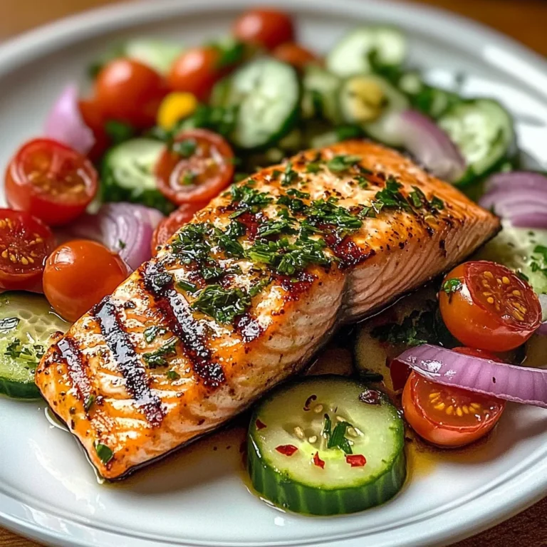 Grilled Salmon with Fresh Cucumber & Tomato Salad