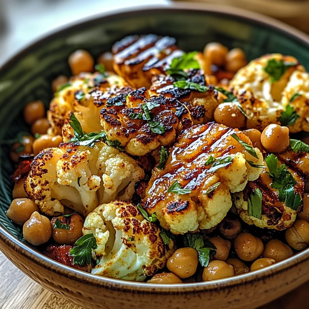 Honey Curry Roasted Cauliflower with Grilled Halloumi and Crunchy Chickpeas