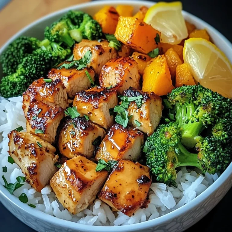 Honey Garlic Chicken Bowl with Rice, Broccoli & Roasted Butternut Squash