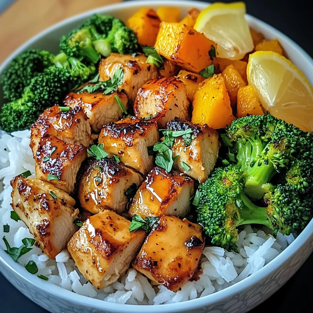 Honey Garlic Chicken Bowl with Rice, Broccoli & Roasted Butternut Squash