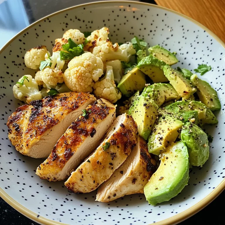 Pan-Seared Chicken with Steamed Cauliflower & Avocado Bowl