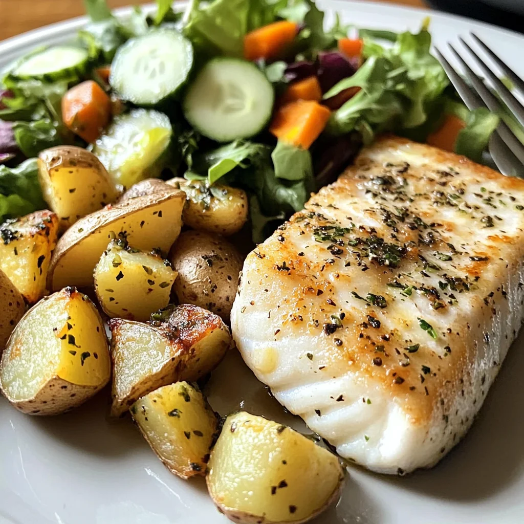 Pan-Seared White Fish with Herbed Baby Potatoes & Garden Salad