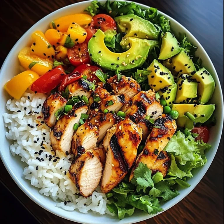Rainbow Grilled Chicken Rice Bowl with Avocado & Crunchy Salad