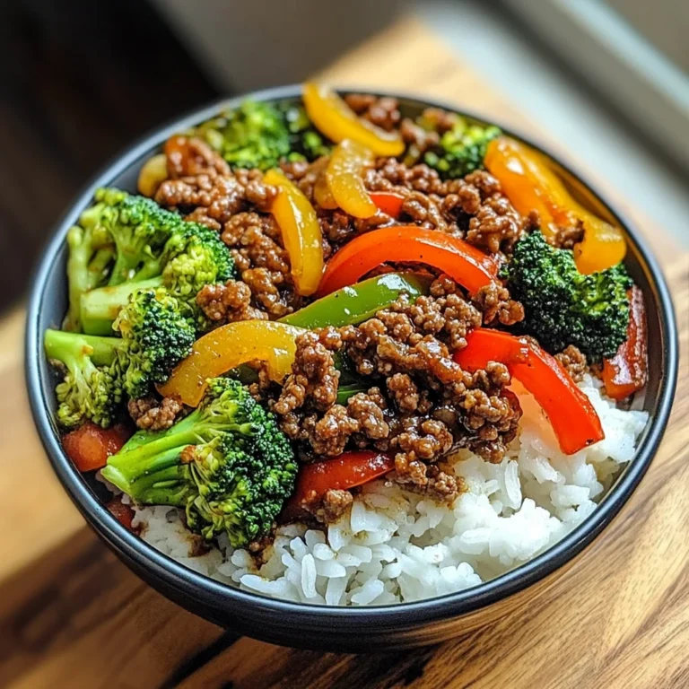 Spicy Ground Beef Stir-Fry Bowl with Garlic Veggies & Steamy Rice