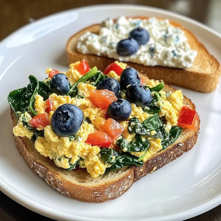 Veggie Egg Scramble with Cottage Cheese & Blueberry Toast