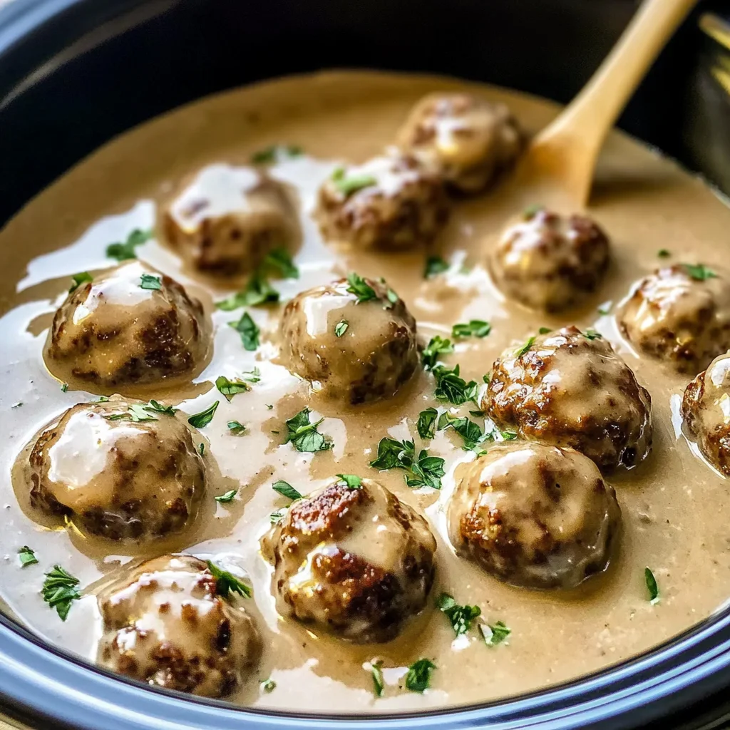Crockpot Swedish Meatballs with Creamy Gravy