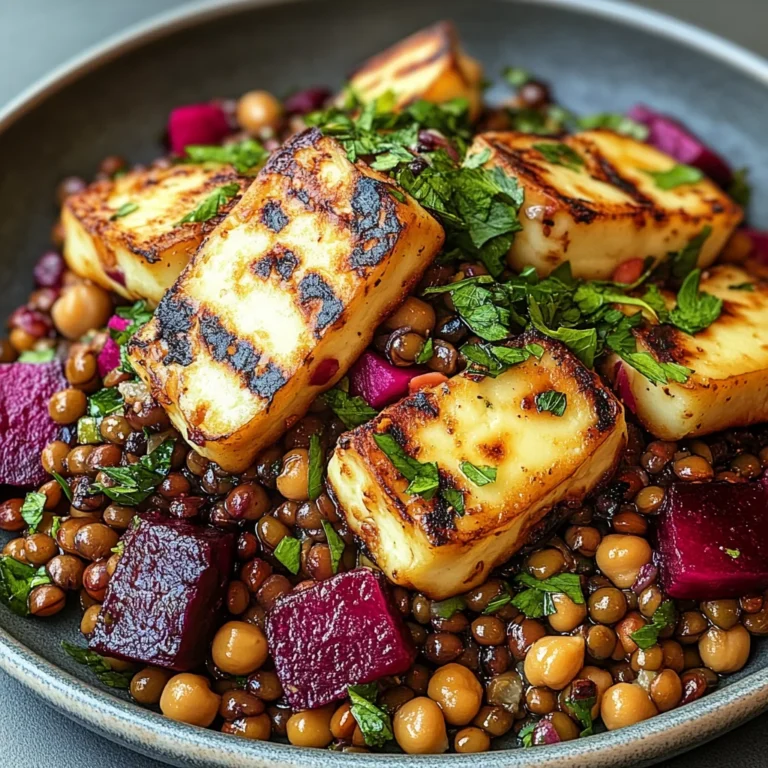 Halloumi with Lemony Lentils, Chickpeas and Beets