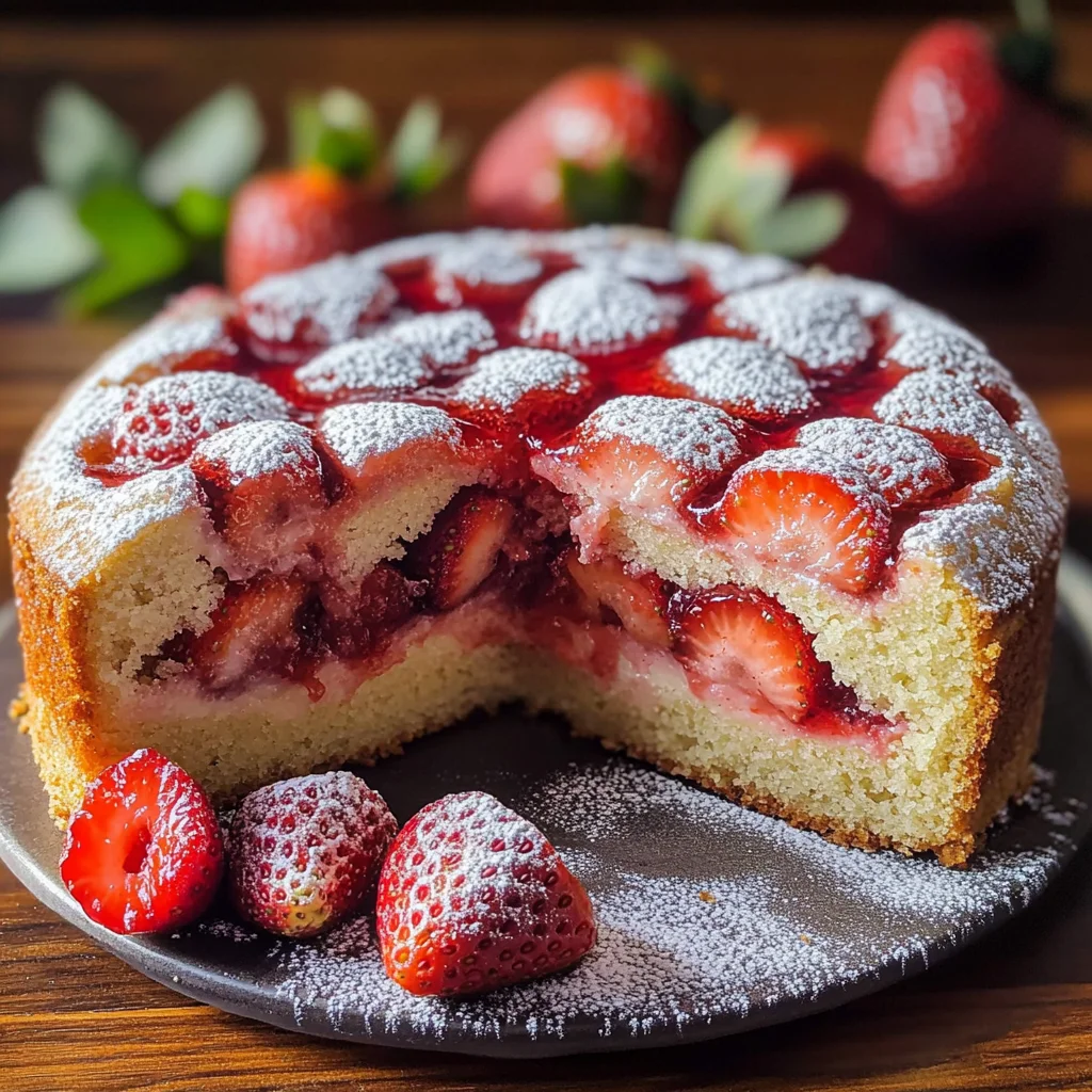 Easy Strawberry Cake with Strawberry Sauce