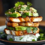 Teriyaki Chicken Avocado Rice Stack