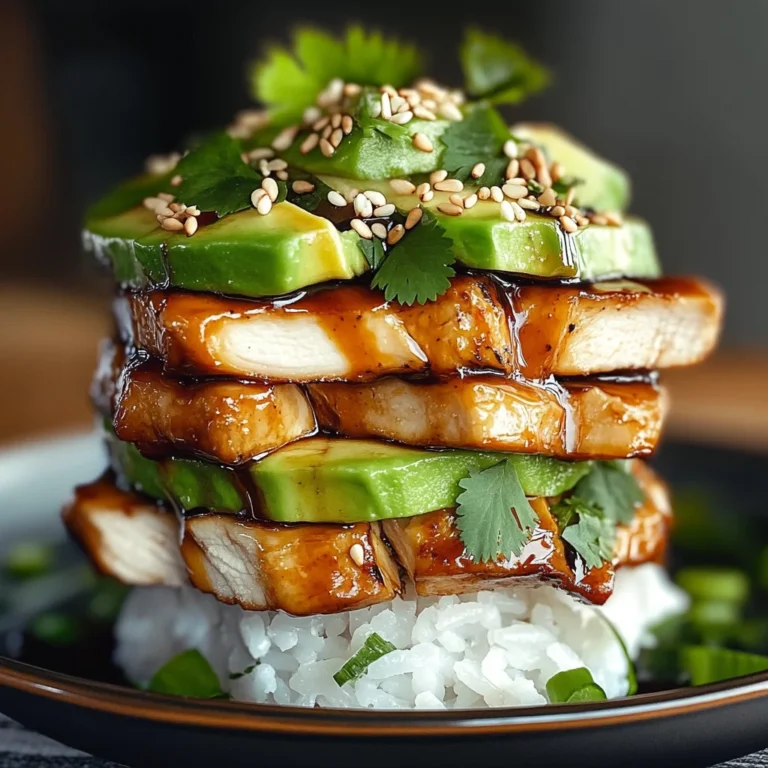 Teriyaki Chicken Avocado Rice Stack