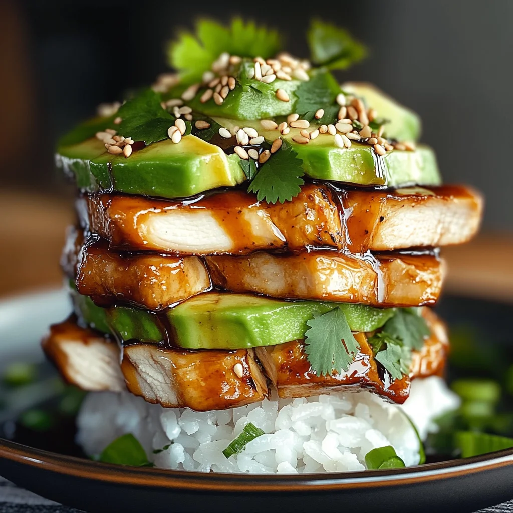 Teriyaki Chicken Avocado Rice Stack